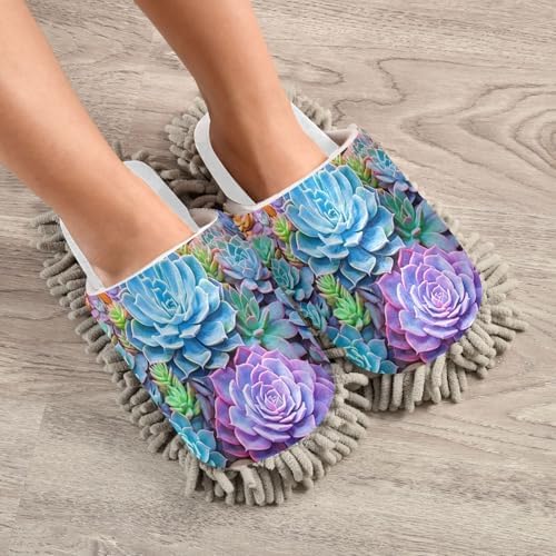 RunningBear White Succulent Flowers Mop Slippers for Home Office