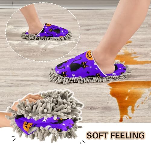 Burbuja Pumpkins Black Cats Mop Slippers for Home Kitchen