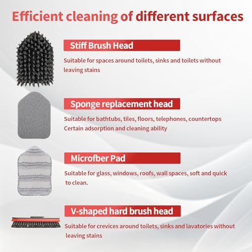 Hohoky Tile Tub Scrubber Brush No Scratch with 4 Heads 51 Handle