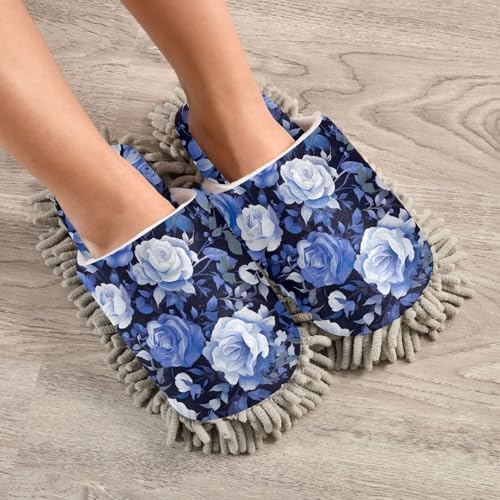 RunningBear Blue Floral Mop Slippers for Home Office