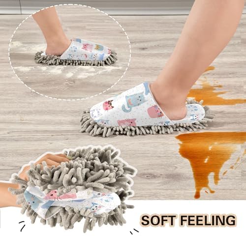 Burbuja Cartoon Cats Mop Slippers for Home Use