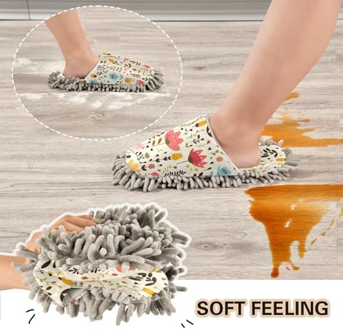 RunningBear Cute Floral Mop Slippers for Women Kitchen Cleaning