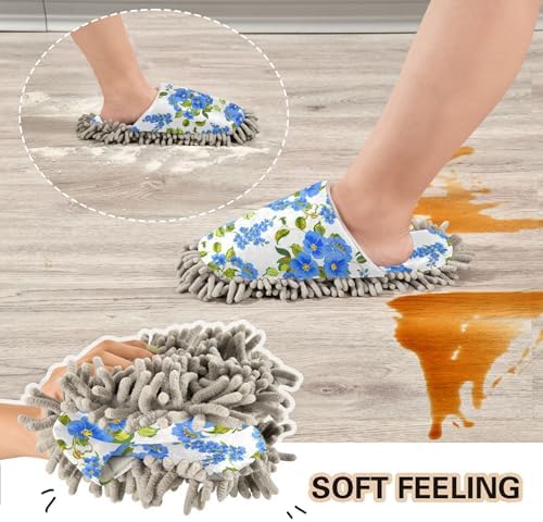 Burbuja Blue Flowers Mop Slippers for Home Cleaning 1