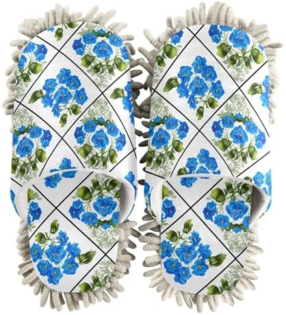 Burbuja Blue Flowers Mop Slippers for Home Cleaning