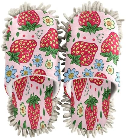 Zhirexin Cartoon Strawberry Cleaning Slippers Mop Shoes