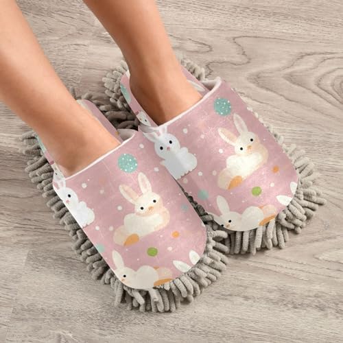 Bulletgxll Pink Bunnies Mopping Slippers Washable