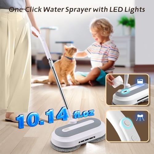 Hapyvergo Cordless Spin Mop with LED Light and Water Sprayer