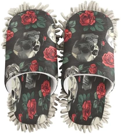 Zhirexin Rose Skull Mop Slippers for House Cleaning