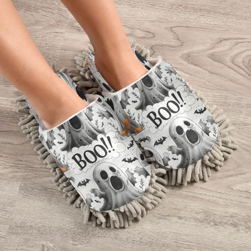 Zhirexin Halloween White Mop Slippers - Microfiber Washable Comfortable Cleaning Shoes