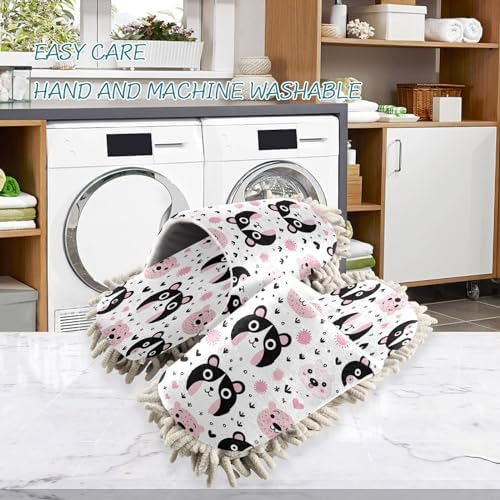 Bulletgxll Panda Faces Microfiber Cleaning Slippers - L