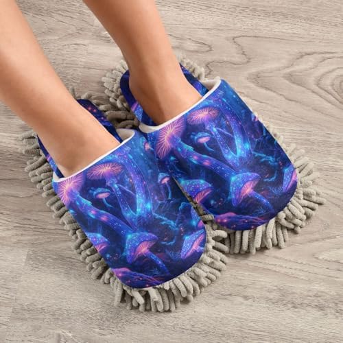 FLildon Microfiber Cleaning Slippers with Night Glowing Mushrooms