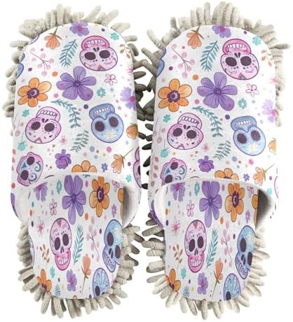 Zhirexin Colorful Skulls Cleaning Mop Slippers