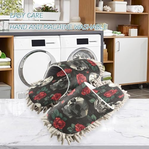 Zhirexin Rose Skull Mop Slippers for House Cleaning