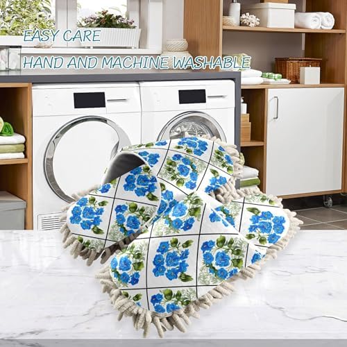 Burbuja Blue Flowers Mop Slippers for Home Cleaning