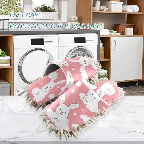 Bulletgxll Cute Rabbits Cleaning Slippers Washable Mop Pad