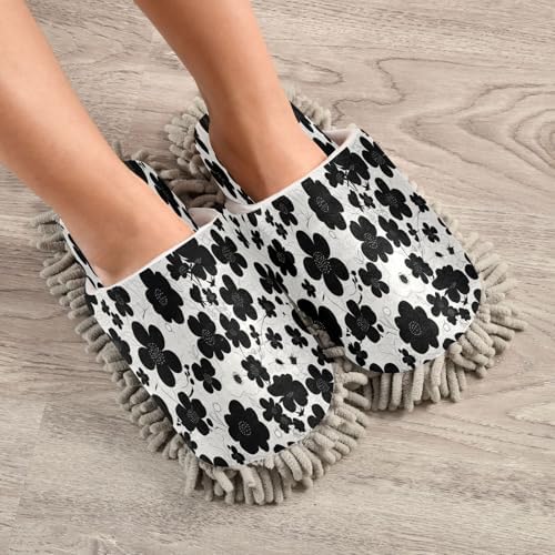 Zhirexin Black Flowers Cleaning Slippers