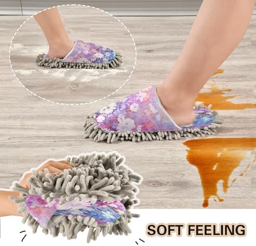 Pink Floral Microfiber Cleaning Slippers - M