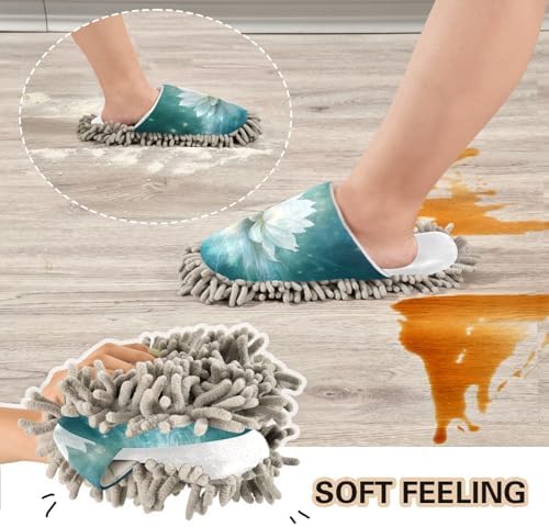 RunningBear White Flowers Lotus Mop Slippers for Home Floor Cleaning
