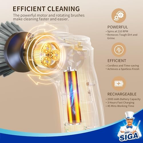 MRSIGA Cordless Spin Scrubber with 5 Brushes