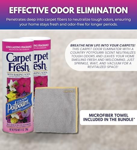 GROVE Carpet Freshener Powder Bundle 14 oz Microfiber Cloth