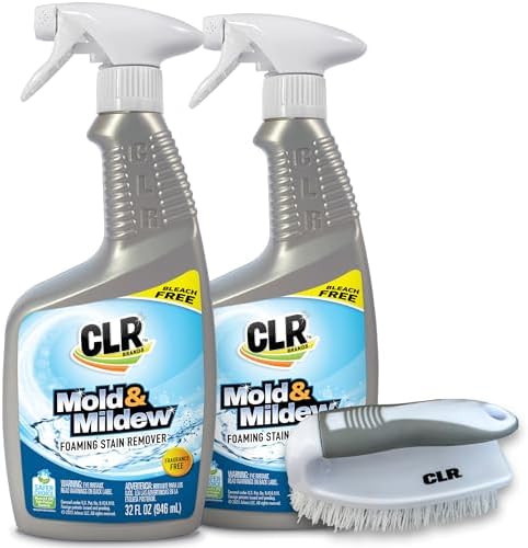 CLR Mold Mildew Stain Remover 32 Oz Spray Pack of 2 with Brush