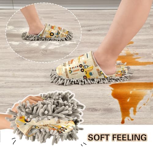 Bulletgxll Construction Vehicle Mop Slippers - Washable Comfortable Multi-Surface