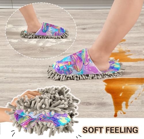 Colorful Mushrooms Microfiber Cleaning Slippers - L