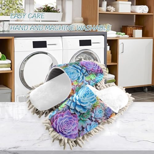 RunningBear White Succulent Flowers Mop Slippers for Home Office