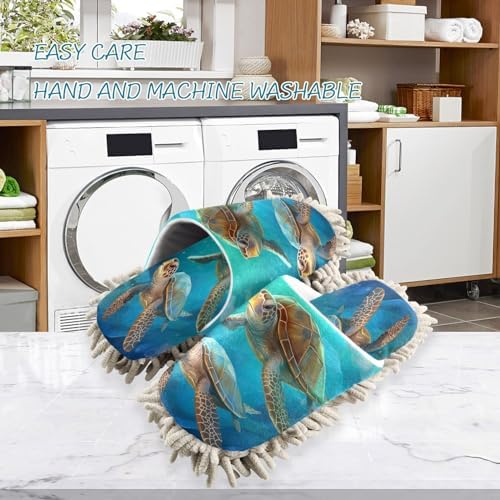 Bulletgxll Sea Turtle Mopping Slippers Microfiber Washable
