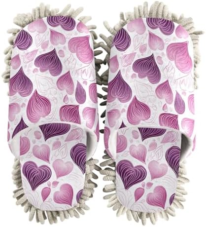 RunningBear Purple Hearts Mopping Slippers for Cleaning