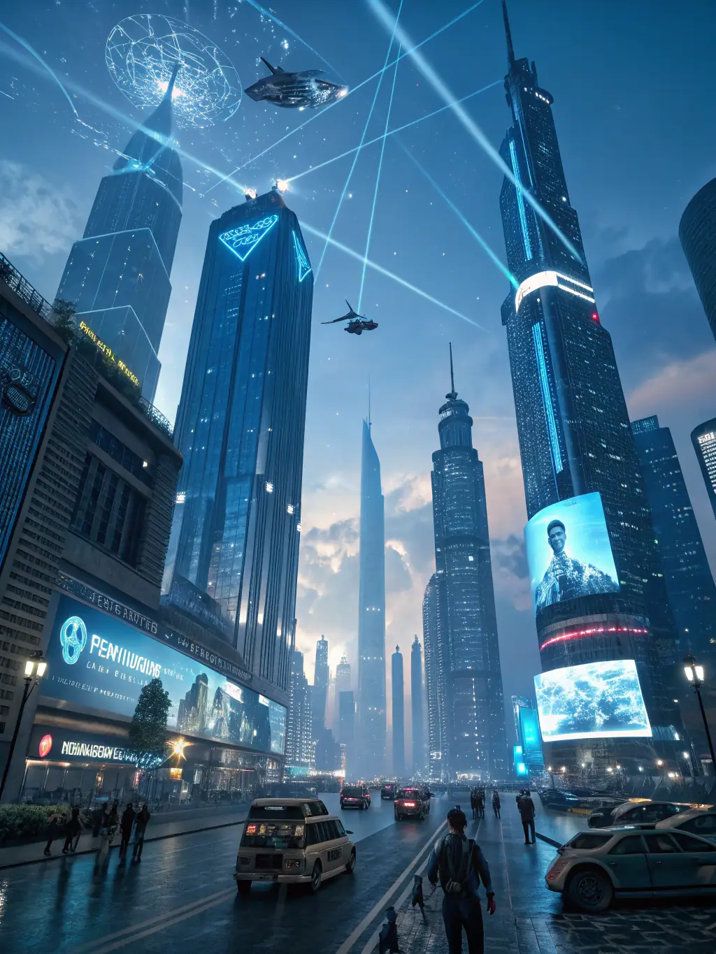 A futuristic cityscape with interconnected nodes, representing the integration of technology and strategy in urban development.