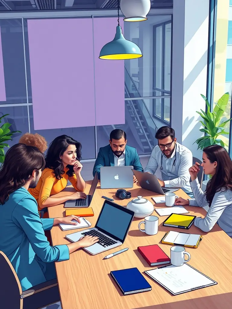 A diverse group of professionals is brainstorming in a collaborative environment, highlighting the power of collaborative innovation networks.